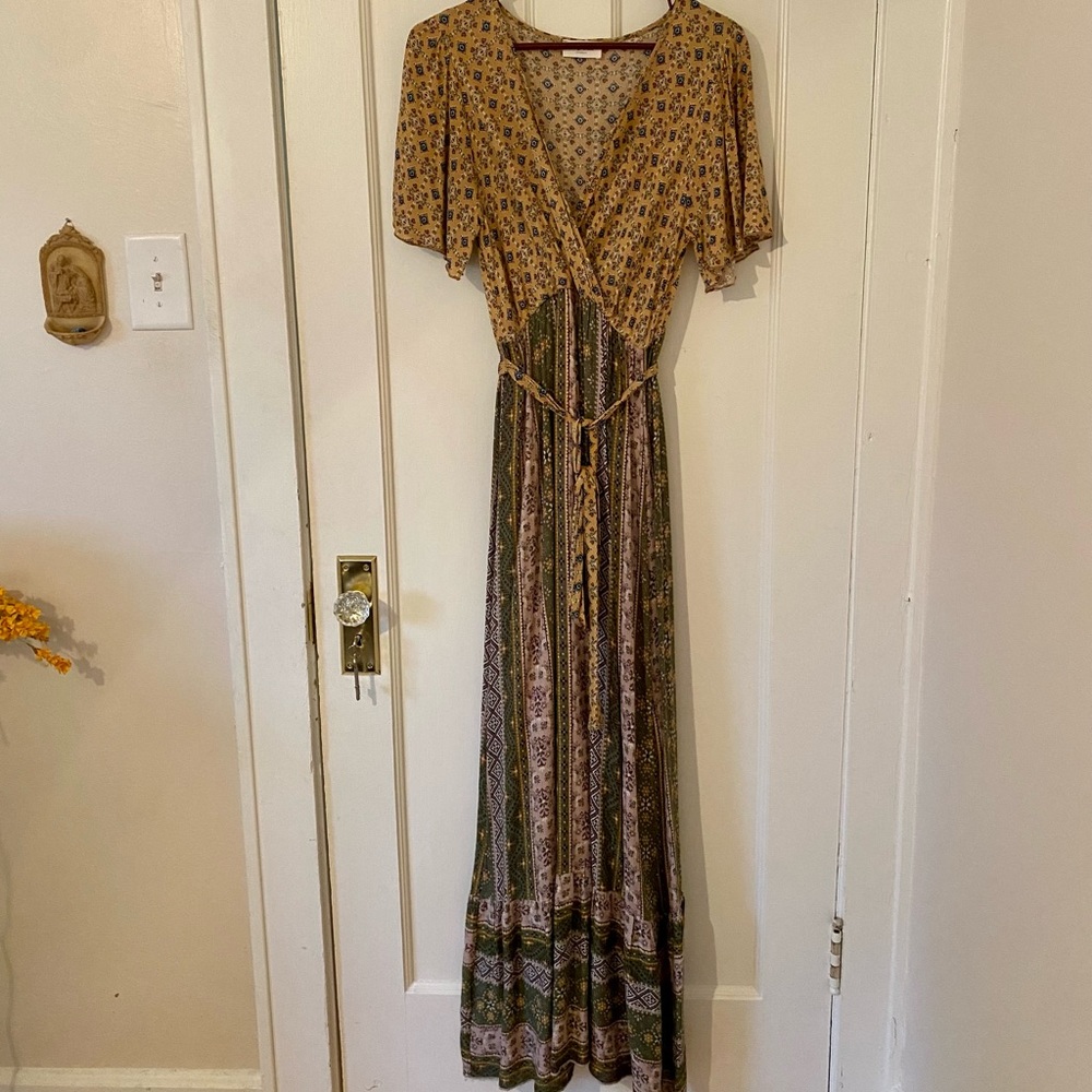 [Orange Creek] Green Yellow Boho Dress